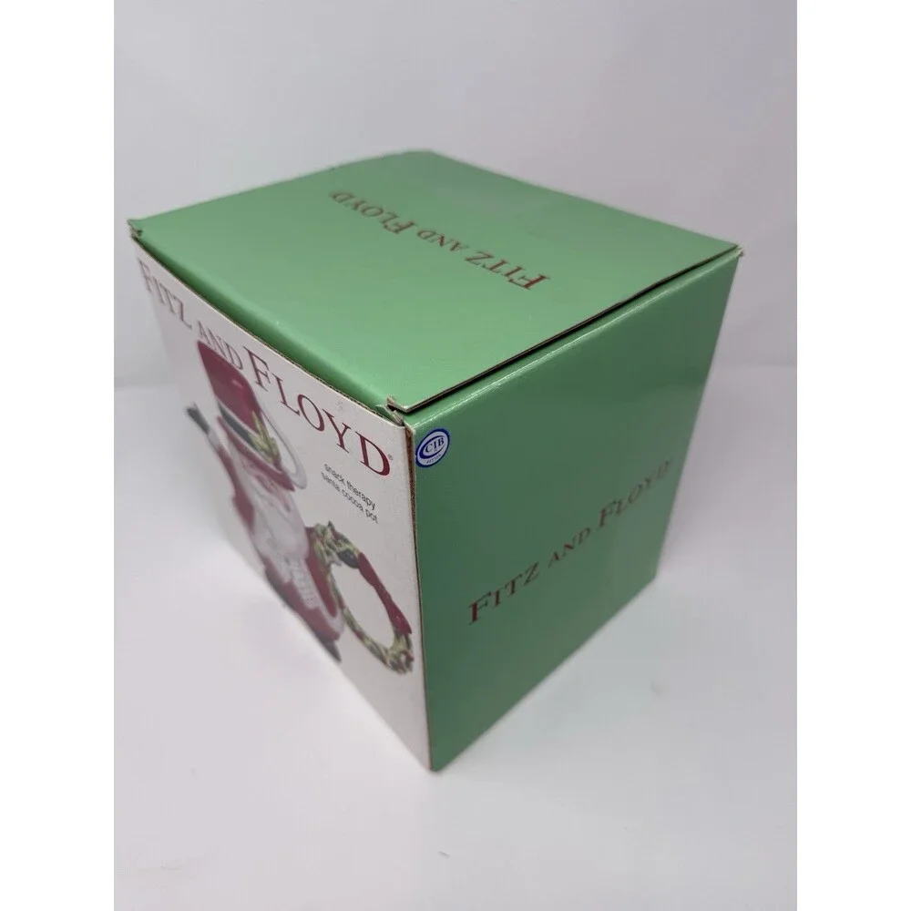 Fitz and Floyd Snack Therapy Santa Cocoa Pot, Ceramic Holly, Boxed
